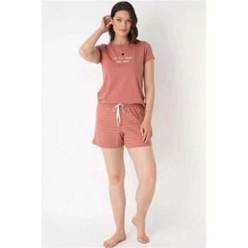 Vipmarketim Anıl Kısa Kol Bisiklet Yaka Cotton Çizgili Kışlık Örme Normal Bel Pijama Takımı (kod:9860)