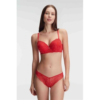 Vipmarketim Anıl Çiçek Desenli Destekli Balenli Kaplı Dantel Detaylı Sütyen Slip İç Çamaşırı Takımları (kod:4836)