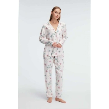 VipMarketim Anıl Ev Giyimi Kol V Yaka Kadın Viskon Çiçek Desenli Yazlık Dokuma Normal Bel Pijama Takımı (Kod:11310)