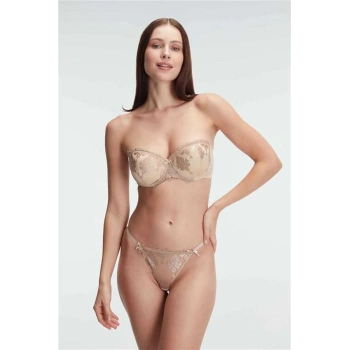 Vipmarketim Anıl Fantezi Straplez Çiçek Desenli Destekli Balenli Kaplı Dantel Detaylı Sütyen String Takım İç Çamaşırı Takımı (kod:4835)