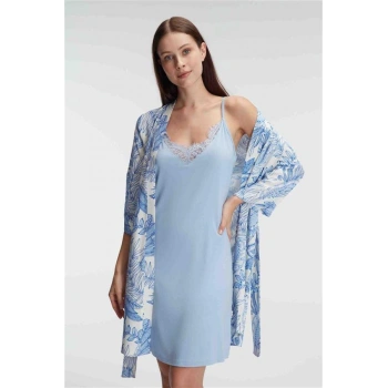 VipMarketim Anıl İp Askılı V Yaka Kadın Viskon Çiçek Desenli Yazlık Mini Dantel Detaylı Gecelik Sabahlık (Kod:5814)
