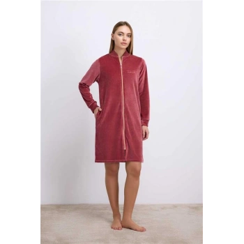 VipMarketim Anıl Kadın Kadife Dokulu Fermuarlı Uzun Kollu Elbise ( ) (Kod:11561)