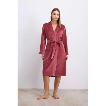 VipMarketim Anıl Kadın Kadife Dokulu Kuşaklı Uzun Kollu Sabahlık ( ) (Kod:11559)