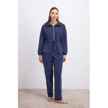 VipMarketim Anıl Kadın Kapüşonlu Fermuarlı Sweatshirt Ve Pantolon Takımı ( ) (Kod:11605)