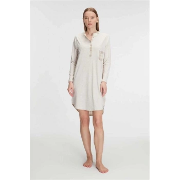 Vipmarketim Anıl Kadın Pamuklu Düğmeli Uzun Kollu Gecelik – Rahat Kalıp, Doğal Kumaş, Zamansız Şıklık (kod:11211)