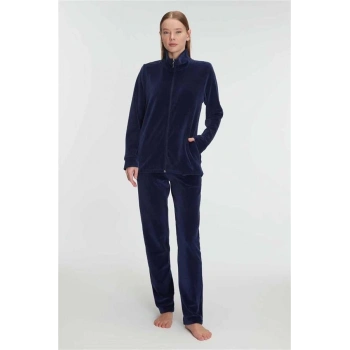 Vipmarketim Anıl Kadın Pamuklu Fermuarlı Kadife Dokulu Sweatshirt Ve Pantolon Pijama Takımı (kod:11336)