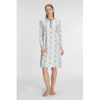 Vipmarketim Anıl Kadın Pamuklu Uzun Kollu Gecelik (kod:11261)