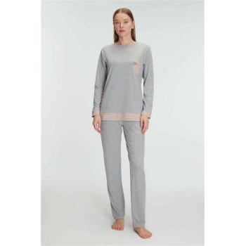 Vipmarketim Anıl Kadın Pamuklu Uzun Kollu Pijama Takımı Yumuşak Cilt Dostu Ve Rahat Kesim (kod:11274)