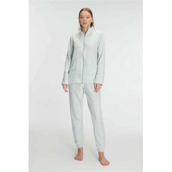 Vipmarketim Anıl Kadın Polar Fermuarlı Sweatshirt Ve Pantolon Takımı, Yumuşacık, Kışlık Pijama Takımı (kod:11329)