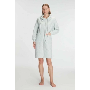 Vipmarketim Anıl Kadın Polar Kapüşonlu Cepli Fermuarlı Kışlık Sabahlık, Yumuşak, Sıcak Tutan Ev Şıklığı (kod:11328)