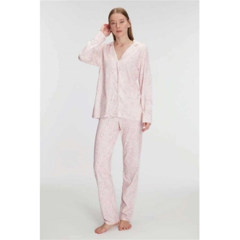 VipMarketim Anıl Kadın Uzun Kol Pamuklu Modal Gömlek Ve Pantolon Takım Pijama Takımı (Kod:11291)