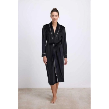 VipMarketim Anıl Kadın Uzun Kollu, Kadife Dokulu, Kuşaklı Sabahlık ( ) (Kod:11543)