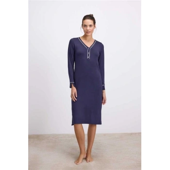 Vipmarketim Anıl Kadın Uzun Kollu, Yumuşacık Kumaş, Zarif Düğmeli Tasarım Gecelik( ) (kod:11615)