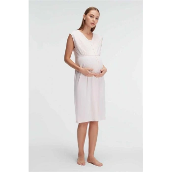 VipMarketim Anıl Kalın Askılı V Yaka Kadın Viskon Düz Yazlık Örme Normal Bel Hamile Gecelik Sabahlık (Kod:11313)