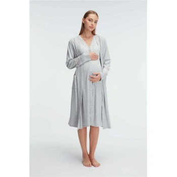 Vipmarketim Anıl Kalın Askılı V Yaka Kadın Yazlık Dantel Detaylı Hamile Gecelik Sabahlık (kod:11309)