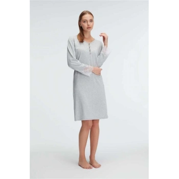 Vipmarketim Anıl Kol V Yaka Kadın Polyester Elastan Düz Yazlık Örme Normal Bel Mini Dantel Detaylı Gecelik (kod:11312)