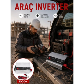VipMarketim Araç Aküsünden Güvenli Elektrik Sağlayan 1000 Watt İnverter