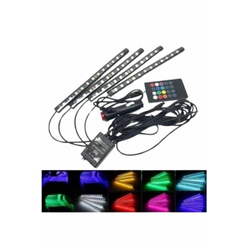 VipMarketim Araç İçi Ayak Altı 12li Şerit Led Işık Uzaktan Kumandalı RGB Işıklı Ses ve Müziğe Duyarlı