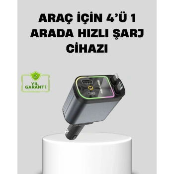 VipMarketim Araç Şarj Cihazı 66W 4 Portlu Hızlı Şarj ve LED Işıklı