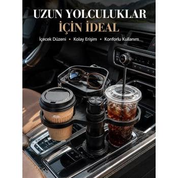 VipMarketim Ayarlanabilir Araç Bardaklık Aparatı Çift İçecek ve Tepsili Tasarım