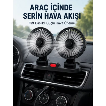 VipMarketim Ayarlanabilir Çift Başlıklı Sessiz Araç İçi Vantilatör