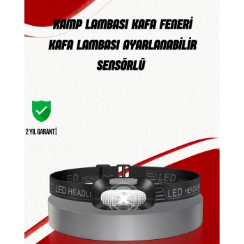 VipMarketim Ayarlanabilir Kafa Lambası Type-C Şarjlı Kompakt Kamp Lambası