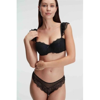 VipMarketim Balenli Destekli Dolgulu Askı Detaylı Puantiyeli Dantelli Sütyen Ve Slip Takım