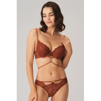 VipMarketim  Balenli Destekli Dolgulu Göbek Detaylı Dantelli Sütyen Ve Slip Takım