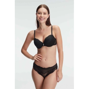 VipMarketim Balenli Destekli Dolgulu Taşlı Dantelli Sütyen Ve Slip Takım