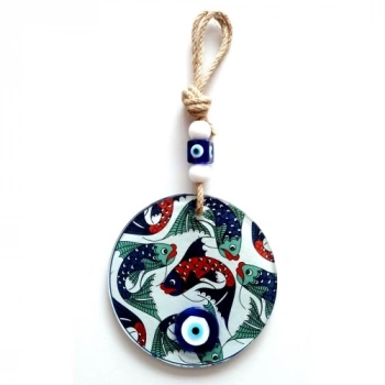 VipMarketim Balık Desenli Nazar Boncuklu Füzyon Cam Duvar Dekoru