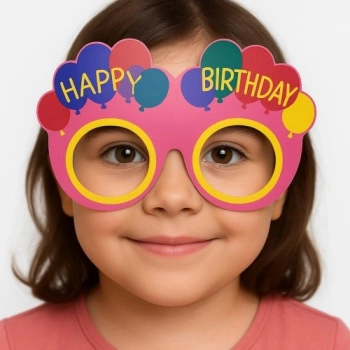 VipMarketim Balon Desenli Karton Doğum Günü Gözlükleri 6 Adet Pembe Renk