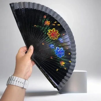 VipMarketim Bambu Çift Taraflı Siyah Yelpaze 12li Paket