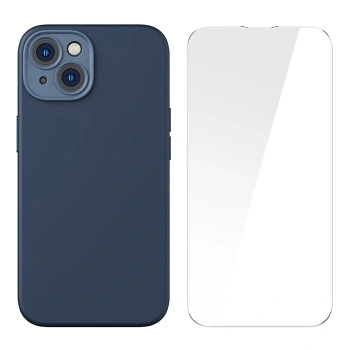 VipMarketim Baseus Liquid Silica Gel iPhone 14 6.1 Magsafe Silikon Kılıf + Tempered Ekran Koruyucu Set-(5775)