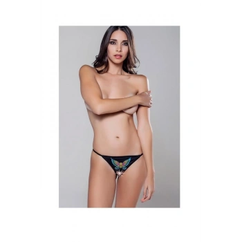 VipMarketim Baskili Aği Açik Fantezi̇ Stri̇ng Si̇yah (Kod:9198)