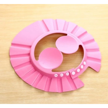 VipMarketim Bebek Banyo Şapkası Düğmeli Kulaklıklı Pembe