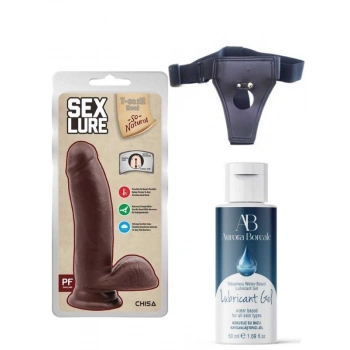 VipMarketim Belden Bağlamalı Kayganlaştırıcı Set Sex Lure Kıkırdaklı Gerçekçi Dildo - 17.5cm Zenci