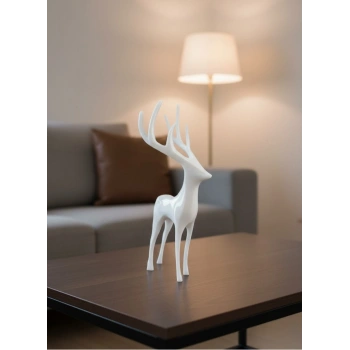 VipMarketim Beyaz Dekoratif Geyik Figürü Şık Ev Aksesuarı