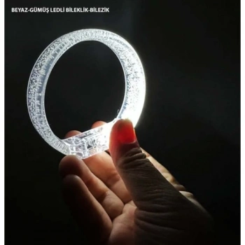 VipMarketim Beyaz-Gümüş Led Işıklı Baskı Yapılabilen Pilli Bileklik Bilezik 1,5 cm Genişlik