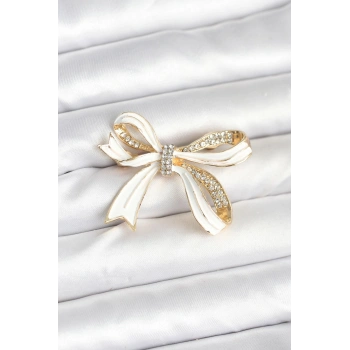 VipMarketim Beyaz Renk Fiyonk Model Broş 5886