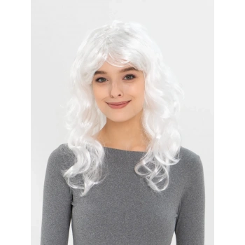 VipMarketim Beyaz Renk Kahküllü Dalgalı Uzun Parti Peruğu