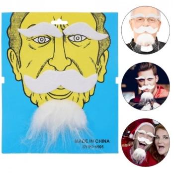 VipMarketim Beyaz Renk Kendinden Yapışkanlı Takma Sakal Bıyık ve Kaş Seti