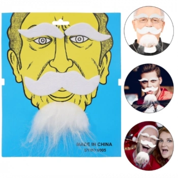 VipMarketim Beyaz Renk Kendinden Yapışkanlı Takma Sakal Bıyık ve Kaş Seti