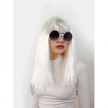 VipMarketim Beyaz Renk Uzun Düz Parti Peruğu