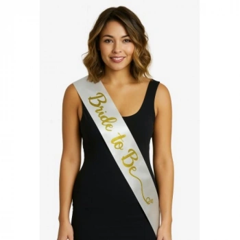 VipMarketim Beyaz Saten Üzerine El Yazısı İtalik Altın Bride To Be Kuşağı 10 cm Genişlik