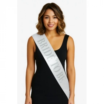 VipMarketim Beyaz Saten Üzerine Kalın Gümüş Yazılı Bride To Be Kuşağı 10 cm Genişlik