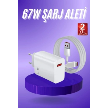 VipMarketim Beyaz Ultra Plus Hızlı Şarj Seti Şarj Adaptörü ve Kablosu 67W