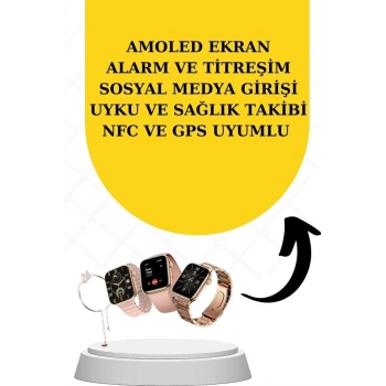 VipMarketim Bileklikli Amoled Ekran Akıllı Saat ve Dijital Göstergeli Kablosuz Bluetooth Kulaklık ANC/ ENC