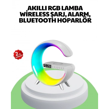 VipMarketim Bluetooth Hoparlörlü RGB Atmosfer Lambası Kablosuz Şarj ve Saat Özellikli