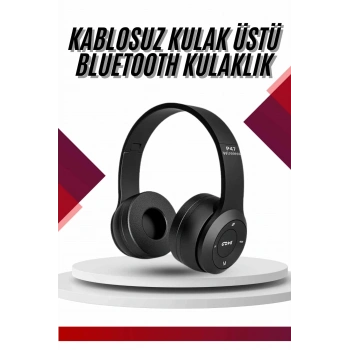 VipMarketim Bluetooth Kablosuz Kulaklık Siyah Wireless 5.0 Kulak Üstü Uzun Pil Ömrü