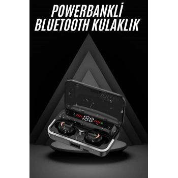 VipMarketim Bluetooth Kulaklık Dijital Şarj Göstergeli Powerbankli Bass Özellikli Kablosuz Kulakiçi 5.1 Mikrofonlu
